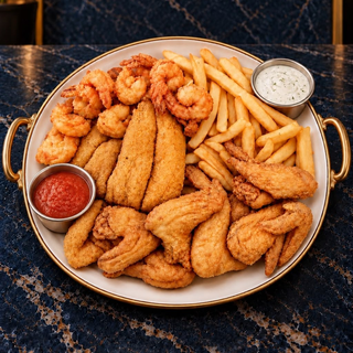 The BIG Box $19.99 (2pc Fish, 12pc Shrimp, 6 Wings, fries & Drink)