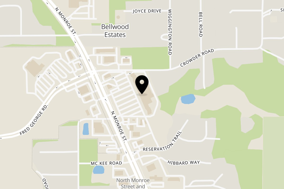 Map showing the location of Jaws Hot Chicken & Seafood Tallahassee on 3813 N Monroe St in Tallahassee